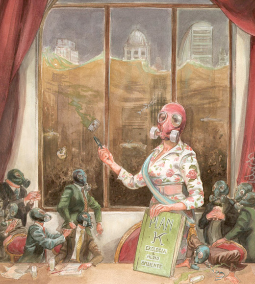 Beautiful, perceptive pieces of dystopian art from Santiago Caruso of Argentina