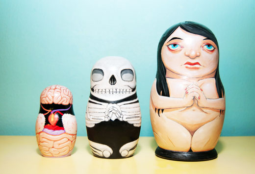 The cleverest nesting dolls I've ever seen, made by artist/illustrator Jason Leveque