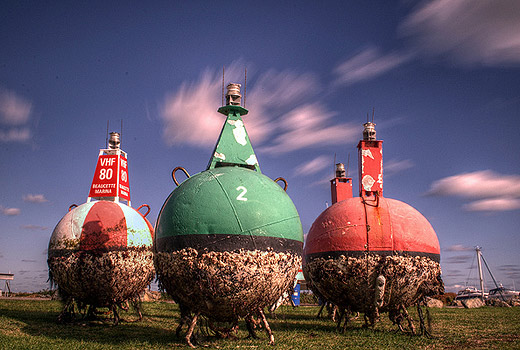 Three buoys from Beaucette Marina in Guernsey