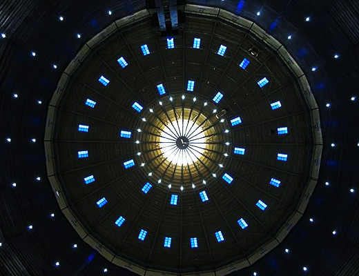 The Oberhausen gasometer, the largest disc-type gas holder in Europe, is an industrial monument located in Oberhausen, Germany
